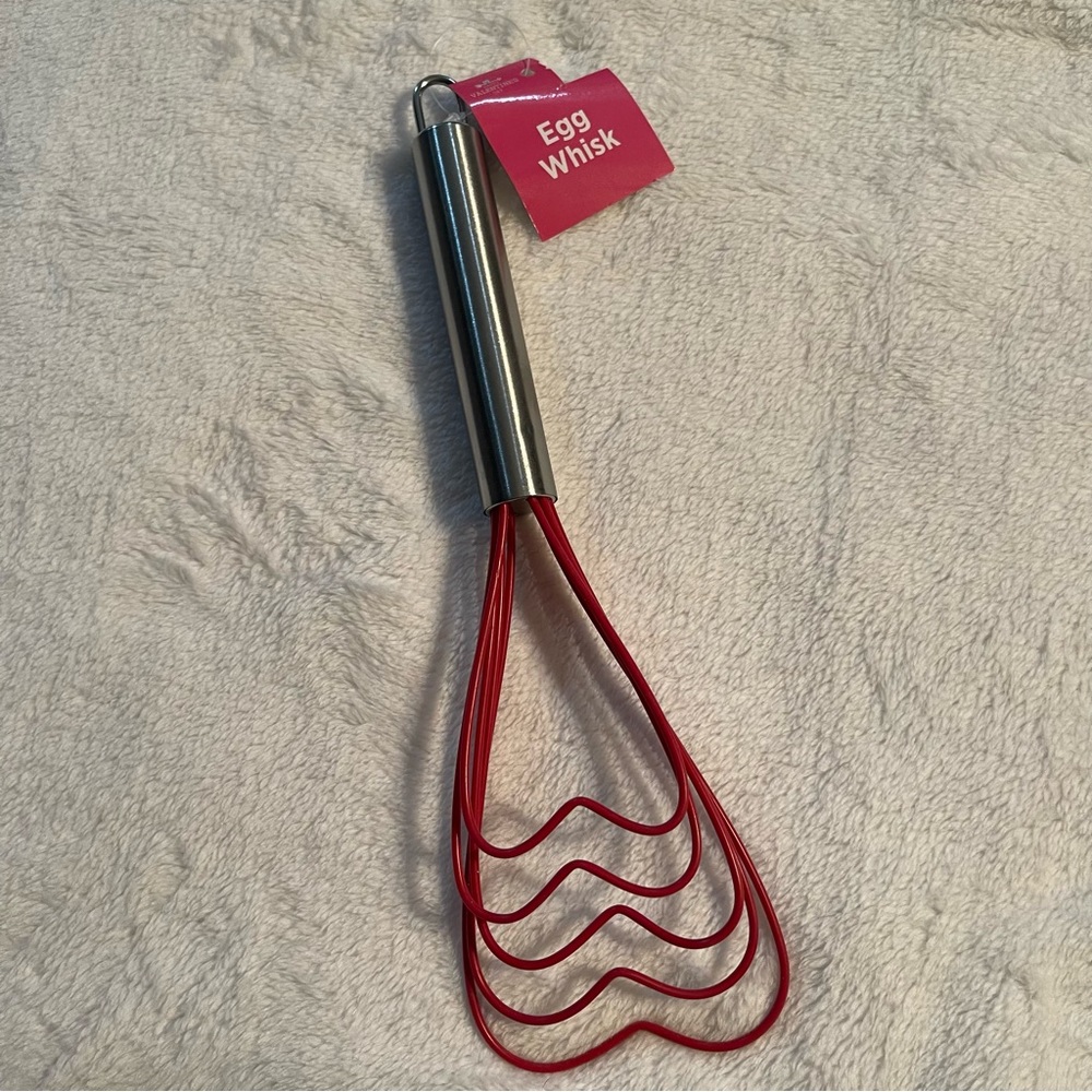 New Heart Shape Flat Egg Whisk 5 Wires Valentines Kitchen Baking Decor Silicone